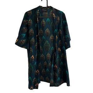 TRIBALBYN S 100% cotton Open Front Kimono Sleeve blue patterned light jacket